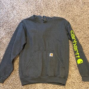 Carhartt Charcoal Sweatshirt with Bright Yellow Sleeve Logo